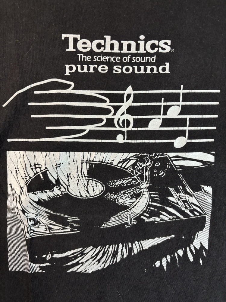 Vtg 80s Technics Science of Sound DJ Turntable Vinyl Black Silver T-Shirt XL HTF