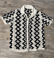 Men’s Norsecode Crochet Shirt Black Cream Short Sleeve Sz M Boho Cottage