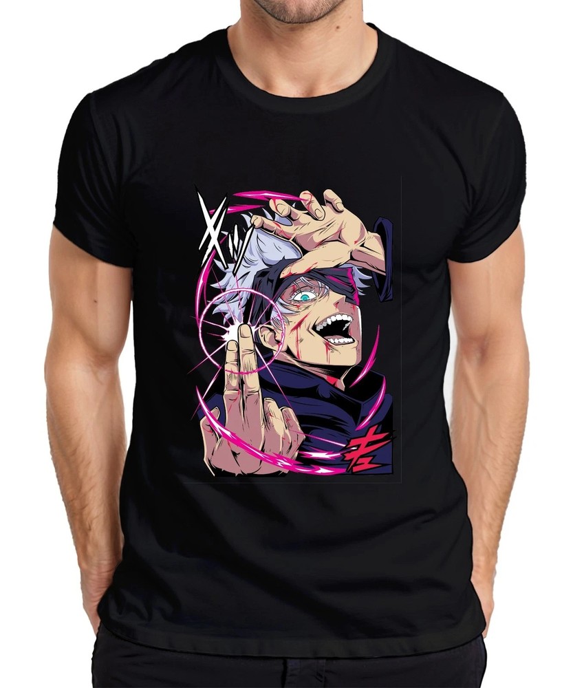 Jujutsu Kaisen Gojo White Hair Blindfold Energy Anime Graphic Tee Manga Shirt