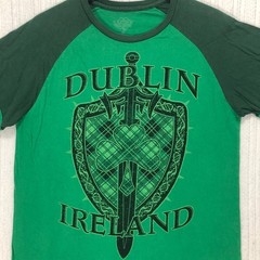 Lucky Brand Dublin Ireland Graphic Tee Mens Medium Green Raglan Shamrock Shirt