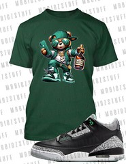 Mens Henny Bear Streetwear Pro Club Shaka Tee to Match J3 Green Glow Sneaker