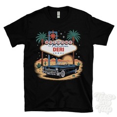DERI LAS VEGAS SIGN PARODY FUNNY T-SHIRT caerphilly new tredegar wales