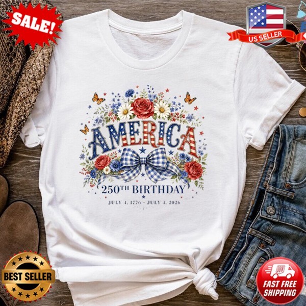 250th Birthday USA Floral T-Shirt, Vintage Patriotic Watercolor T-Shirt S-3XL