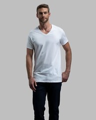Men’s V-neck T-Shirt, White /Black 6 Pack “100% Cotton & Tagless”