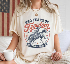 Retro 250 Years of Freedom Cowboy Horse Tee, 1776-2026 Western Shirt, 250th tee