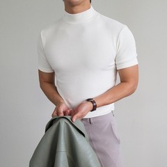 Polyester Spandex Men’s Tight Fit T Shirt Half High Neck Short Sleeve S-3XL