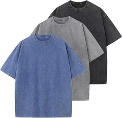 Men’s 3 Pcs Cotton T-Shirts Oversized Unisex Short Sleeves Casual Loose Wash M