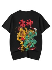 Niepce Japanese Streetwear T-shirt Thunder and Lightning God Graphic Tee for Men