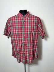 Chaps Easy Care Shirt Men Large L Tartan Plaid Short Sleeve Button