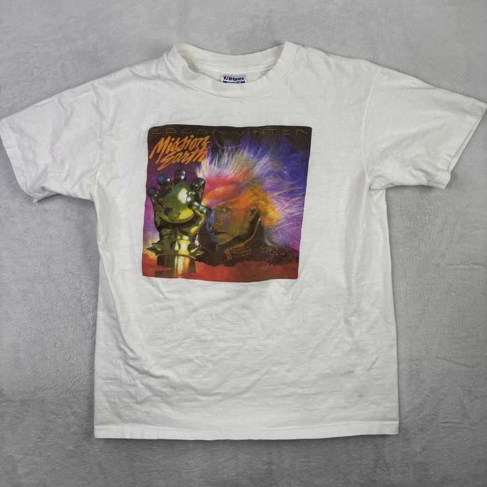 VTG Hanes Edgar Winter Mission Earth Album Band Promo White Shirt Men’s Large