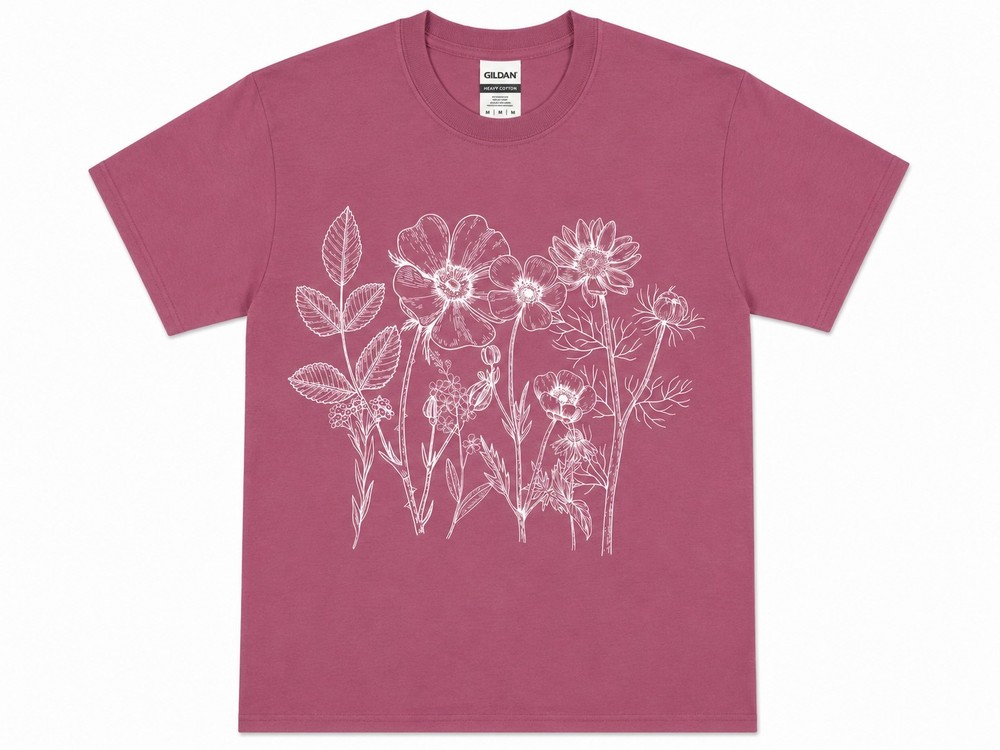 Vintage Nature Floral Botanical Trendy Pressed Flowers Graphic Cotton Unisex Tee