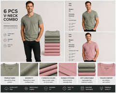 True Classic V-Neck 6 Pack Men Size M Pink & Sage Special Bundle Deal