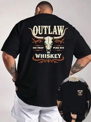 Western Double-Sided Print Men’s T-Shirt, American Retro Elements