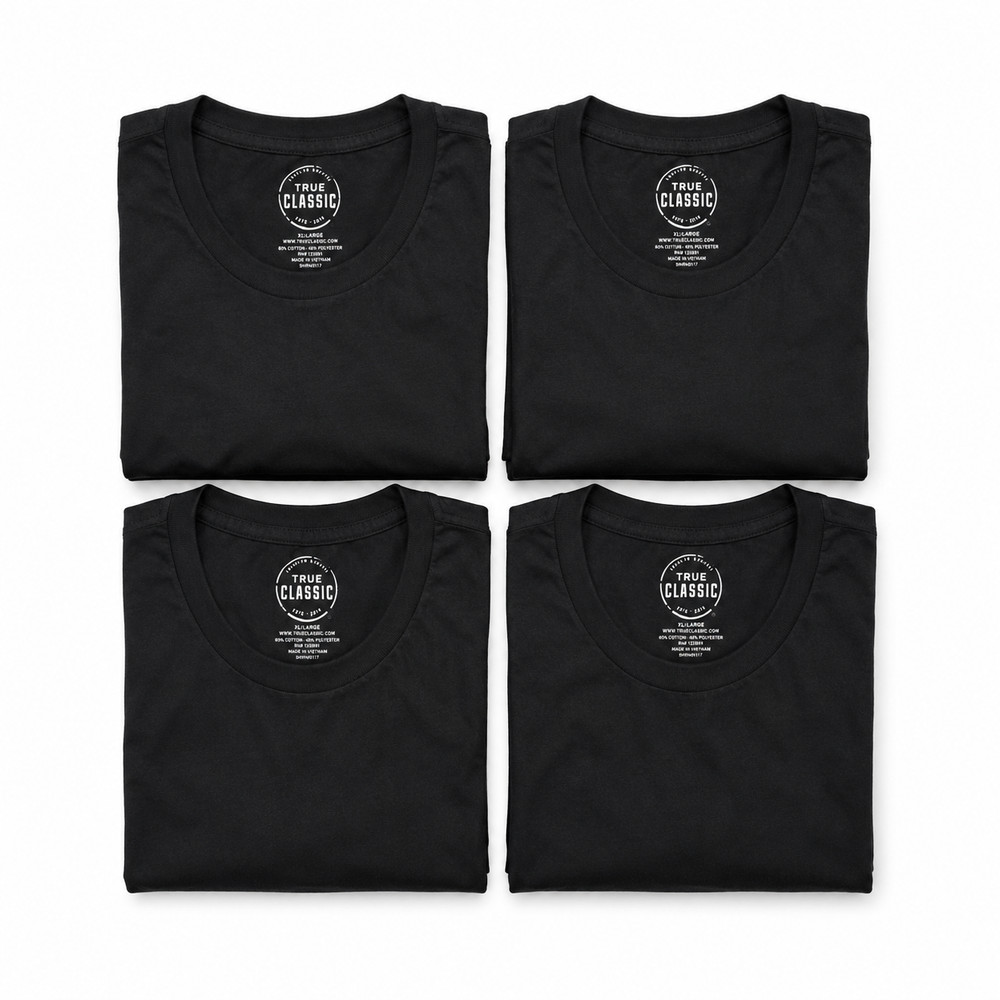 True Classic – Crew Neck – Short Sleeve T-Shirt – Black – Large – 4 Pack
