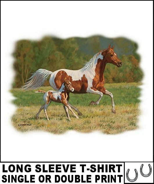 BEAUTIFUL WILD AMERICAN PAINT HORSE COLT FOAL LONG SLEEVE T-SHIRT AB351