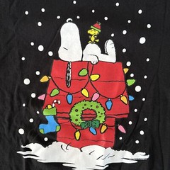 Vtg Snoopy T Shirt Woodstock Christmas Mens XL Black Short Sleeve Delta Tee Y2K