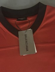 Balenciaga Men’s L Red/Black/White Logo Graphic V-Neck Short Sleeve T-Shirt