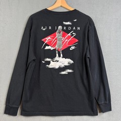 Jordan Mens Flight Long Sleeve Graphic T-Shirt Black Red Size M 100% Cotton