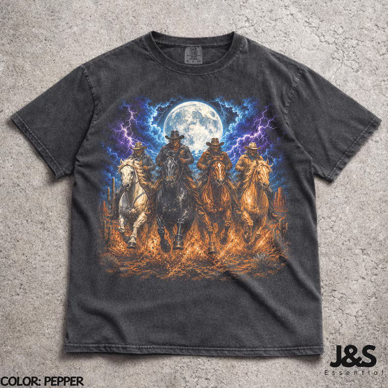 Cowboy Horse Vintage Graphic Comfort Tee Western Rodeo Animal Soft Casual
