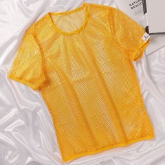 Mesh See Through Men TShirt Fishnet Short Sleeve Clubwear Undershirt Tee