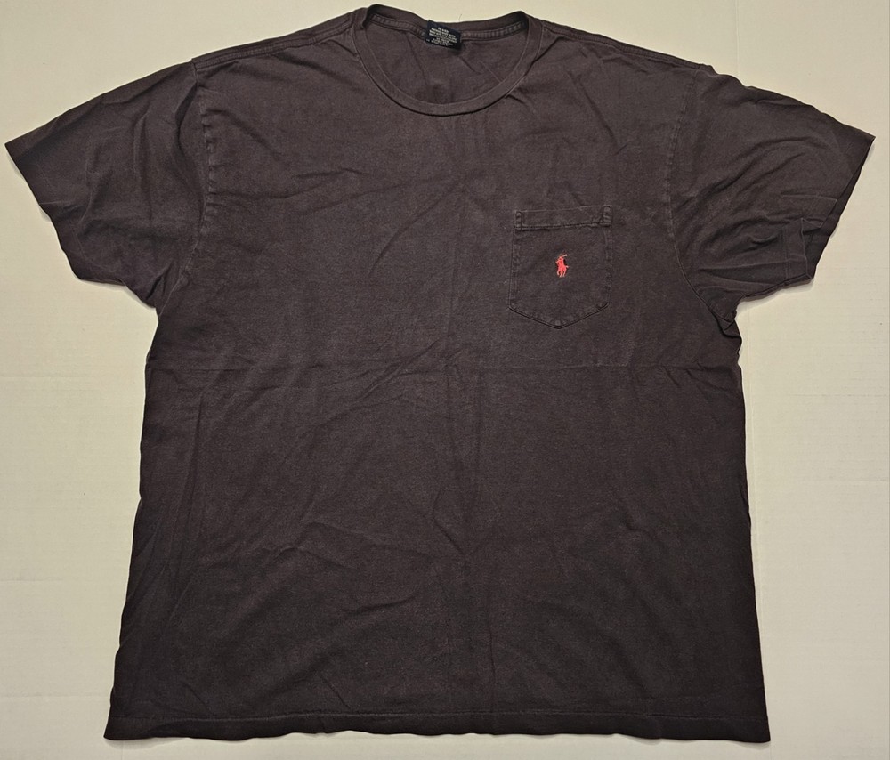 VTG 90s Polo Ralph Lauren Men Pocket T-Shirt Classic Large Black w/Red Pony Fade