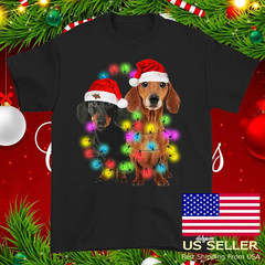 Dachshund Christmas Light Lovely Dog T-shirt Black Unisex S to 5XL