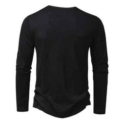 Men’s Shirt Cotton Henley Neck T-Shirts Long Sleeve Casual Button Plain 25% OFF