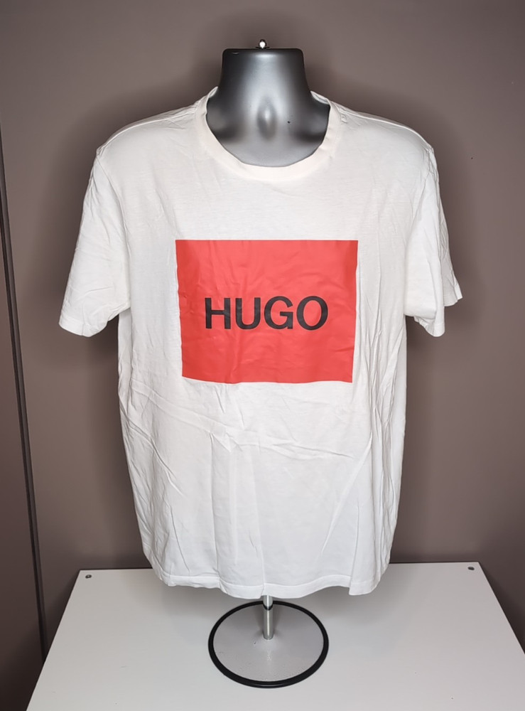 Hugo Boss Happy HUGO White Men’s T-Shirt Size L Box Logo Cotton Designer
