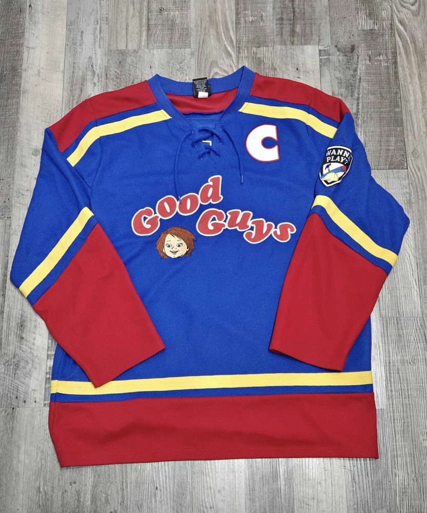 Good Guys Chucky hockey Embroidered Jersey #88 Blue Red Size Large