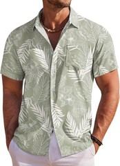 Men’s Hawaiian Shirt Short Sleeve Floral Button Down Tropical Beach Holiday Top