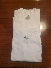 Hanes ComfortSoft Men’s White Crewneck (1) & V-neck Tee (1), Size Large