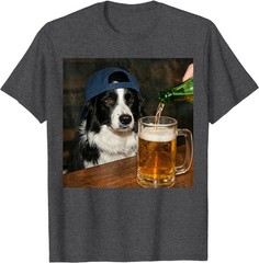 Border Collie Drinking Beer Funny Dog Meme T-Shirt