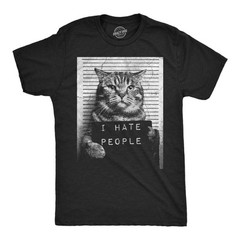 Mens Funny T Shirts I Hate People Cat Mugshot Sarcastic Graphic Novelty Tee For