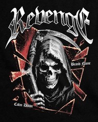 Men’s Vintage Washed Graphic T-Shirt Grim Reaper Mirror Print Streetwear Tee