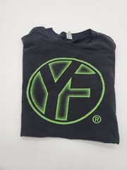 YF Gildan T-shirt Mens large Black Yellow Logo#2385
