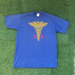 Vintage 90s RN Registered Nurse Medical T-Shirt Adult Large Blue Made In USA