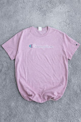 Champion T-shirt L Pink Antique T-shirt Big Logo Spellout Embroidered Shirt