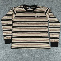 Santa Cruz T-Shirt Mens Size S Black Multi Striped Checkered Long Sleeve Cotton