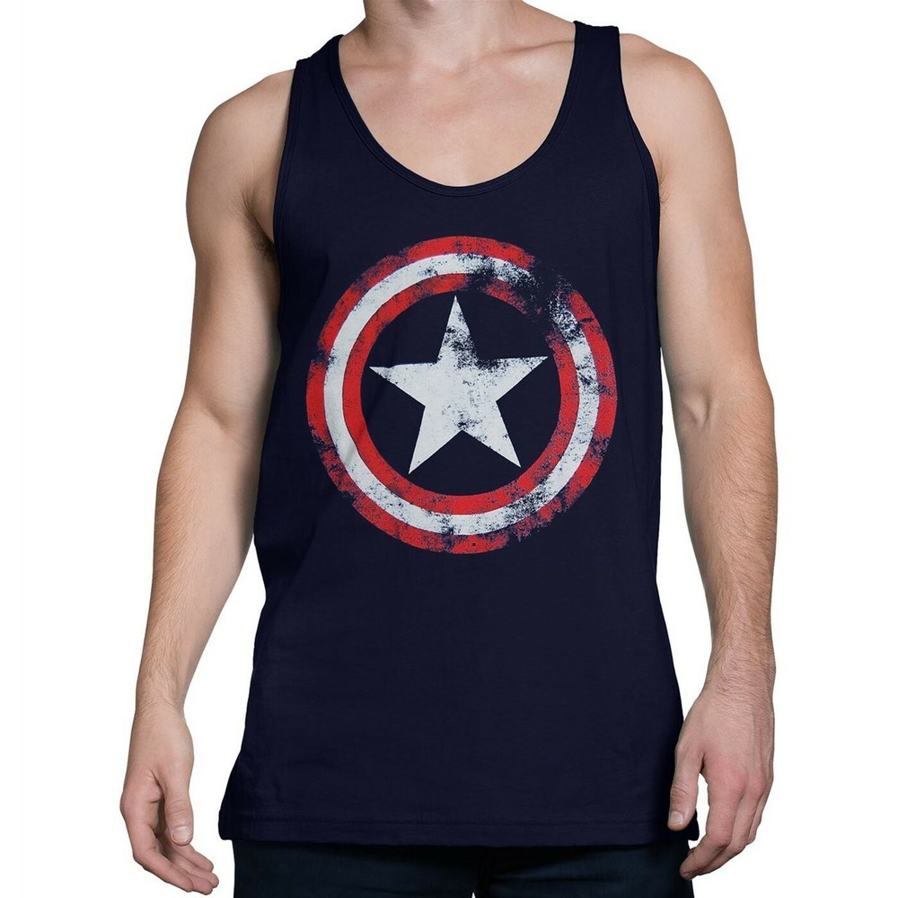 Captain America Distressed Navy Blue Tank Top Blue