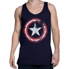 Captain America Distressed Navy Blue Tank Top Blue