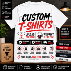 Big & Tall 2 sided Custom 7XL 1 Custom Black Tee Shirt Print on Front & Back