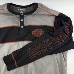 Harley-Davidson Henley Men’s 3XL Gray Black Long Sleeve Graphic Biker Shirt