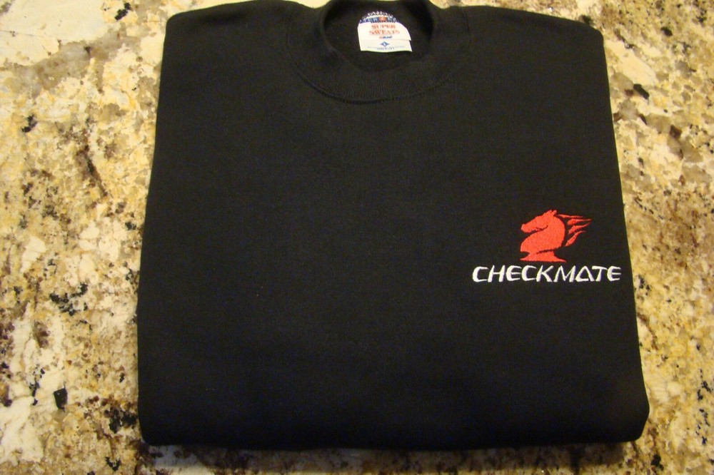 Checkmate Knight Boat Logo Black w/Red + White Size XL T-Shirt Embroidered
