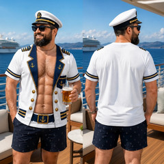 Captain Costume T-Shirt 3D Muscle Sailor Halloween Cruise Funny Shirt(S-5XL)