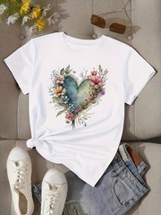 Women Love Print T-shirt Short Sleeve Crew Neck Casual Top Summer Women’s Shirt√