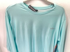 Habit Crooked ELM Graphic T-Shirt Mens M Aqua Blue Long Sleeve Solar Factor NWT