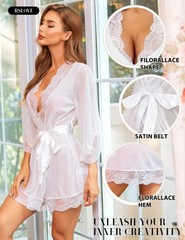 Women Lace Kimono Robe Babydoll Chemise Lingerie Bride Robe for Wedding Party…
