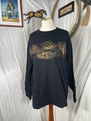North River Mens Shirt Large Deer Rut Black Graphic Cotton Easy Care