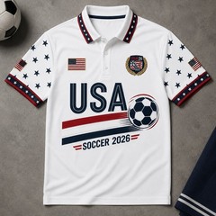 American Soccer Polo Shirt USA Patriotic Flag Soccer Fan July 4th Gift (S-5XL)