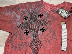 Rebel Saints NWT Y2K MMA Cross Wings Graphic Tee Shirt 2XL Red Iron Cross
